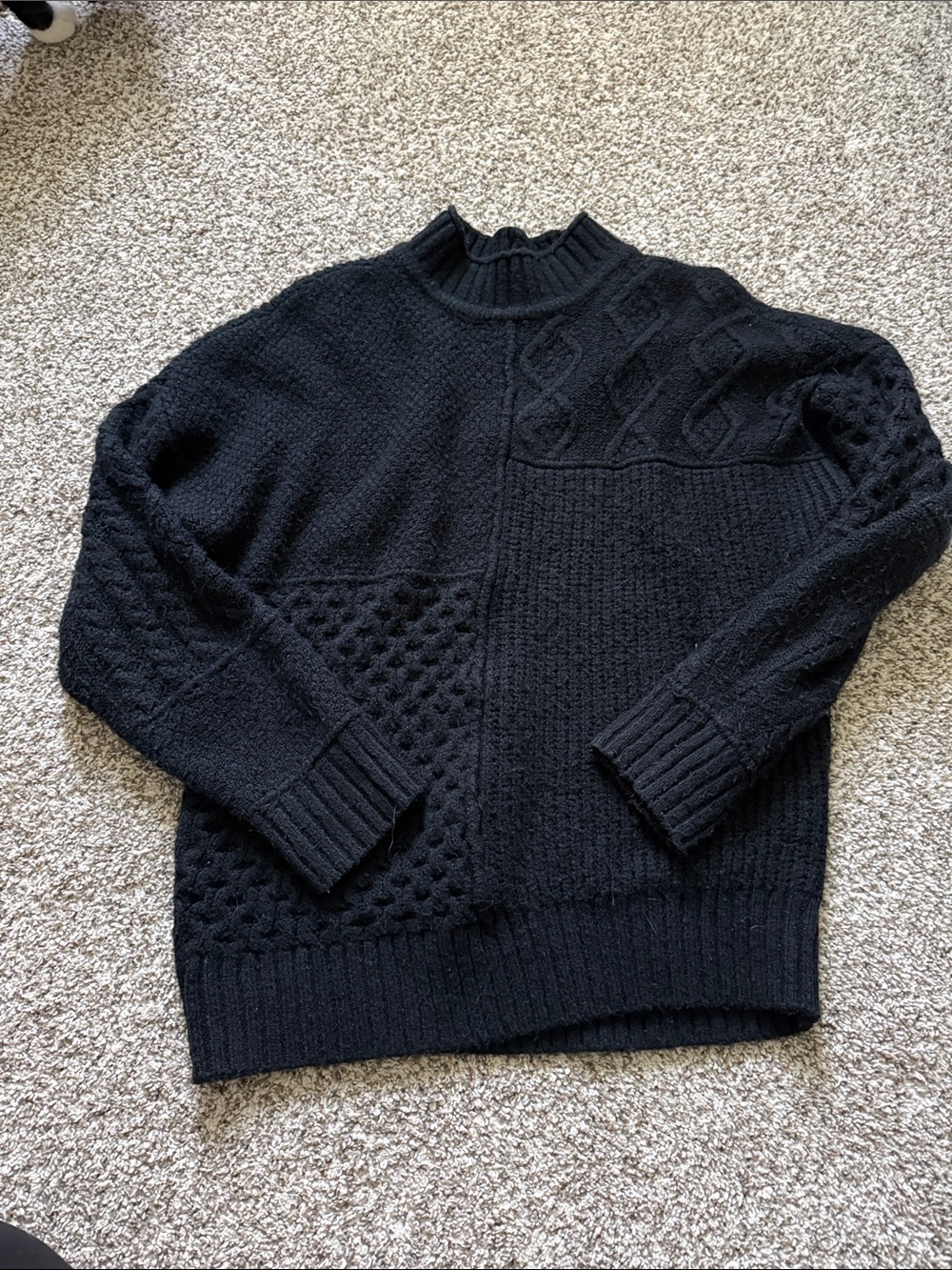 Women’s Oversized Black Patchwork Cable Knit Sweater